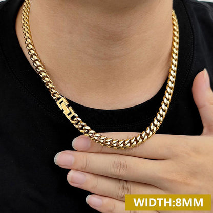 CARÁTIX - 2024 Fashion New Hip Hop Stainless Steel 18 k  Miami Cuban Link Chain Men Necklace Jewelry Valentine's Day Gift for Men & Girls & Boys Mothers' Day Gift #Springtok