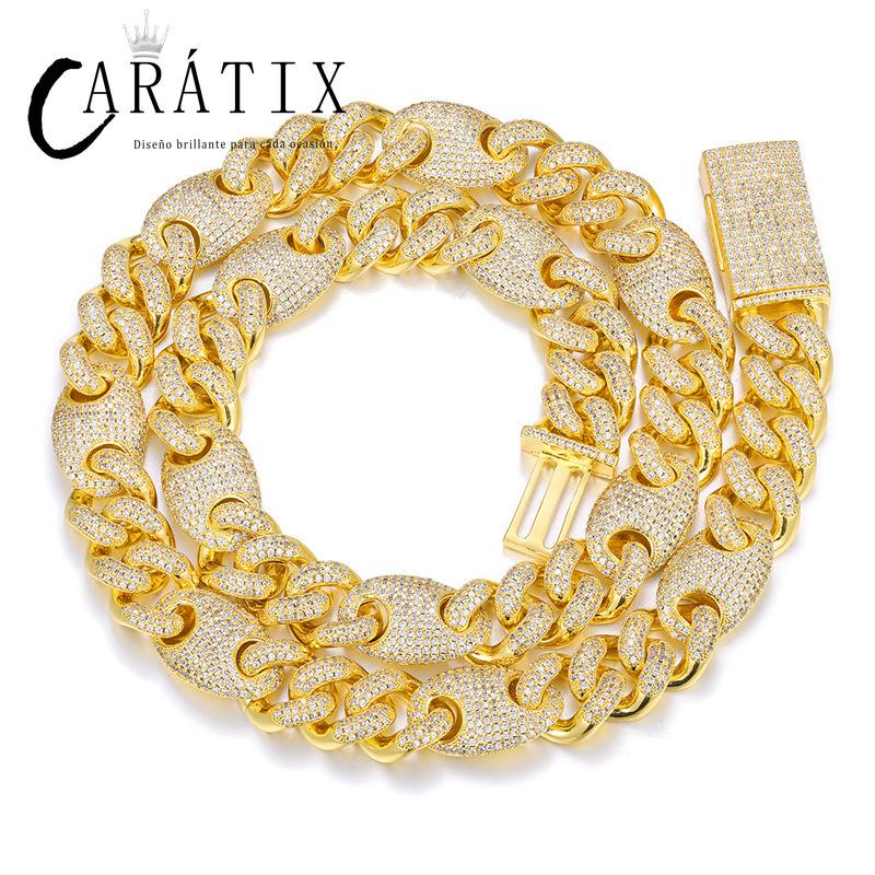 CARÁTIX 12mm Coffee Bean Cuban Link Chain Necklace – 5A CZ Iced Out Hip Hop Bling Jewelry for Men | Rapper Gift