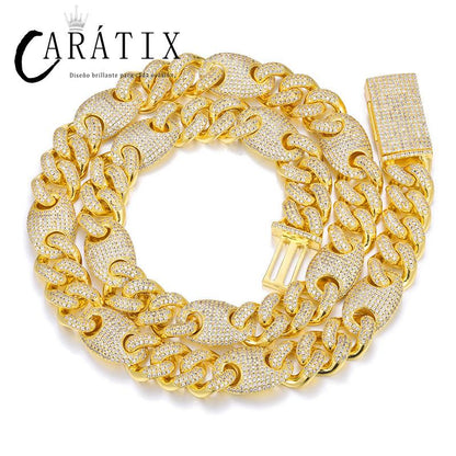 CARÁTIX 12mm Coffee Bean Cuban Link Chain Necklace – 5A CZ Iced Out Hip Hop Bling Jewelry for Men | Rapper Gift