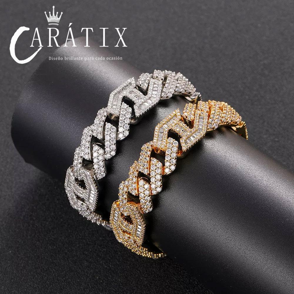 CARÁTIX 15MM Two-Tone Cuban Link Chain Necklace – Hip Hop Jewelry with Shiny Stones for Men & Women