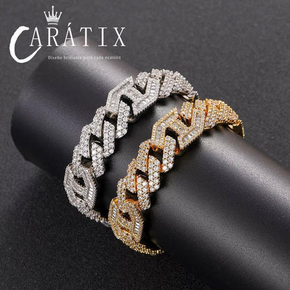 CARÁTIX 15MM Two-Tone Cuban Link Chain Necklace – Hip Hop Jewelry with Shiny Stones for Men & Women