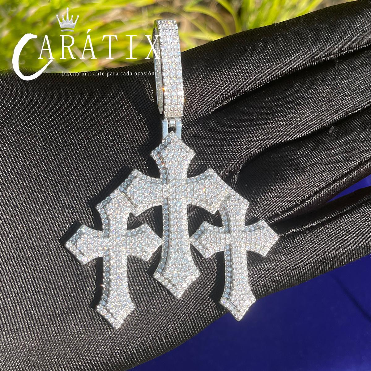 CARÁTIX Bubble Letter Iced Out Cross Pendant Necklace – White Copper CZ Hip Hop Jewelry for Women & Men