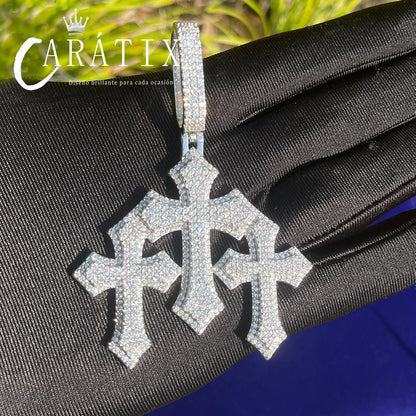 CARÁTIX Bubble Letter Iced Out Cross Pendant Necklace – White Copper CZ Hip Hop Jewelry for Women & Men