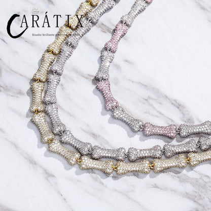 CARÁTIX Bone Link Chain | Full AAA CZ Iced Out Hip Hop Necklace for Men & Women