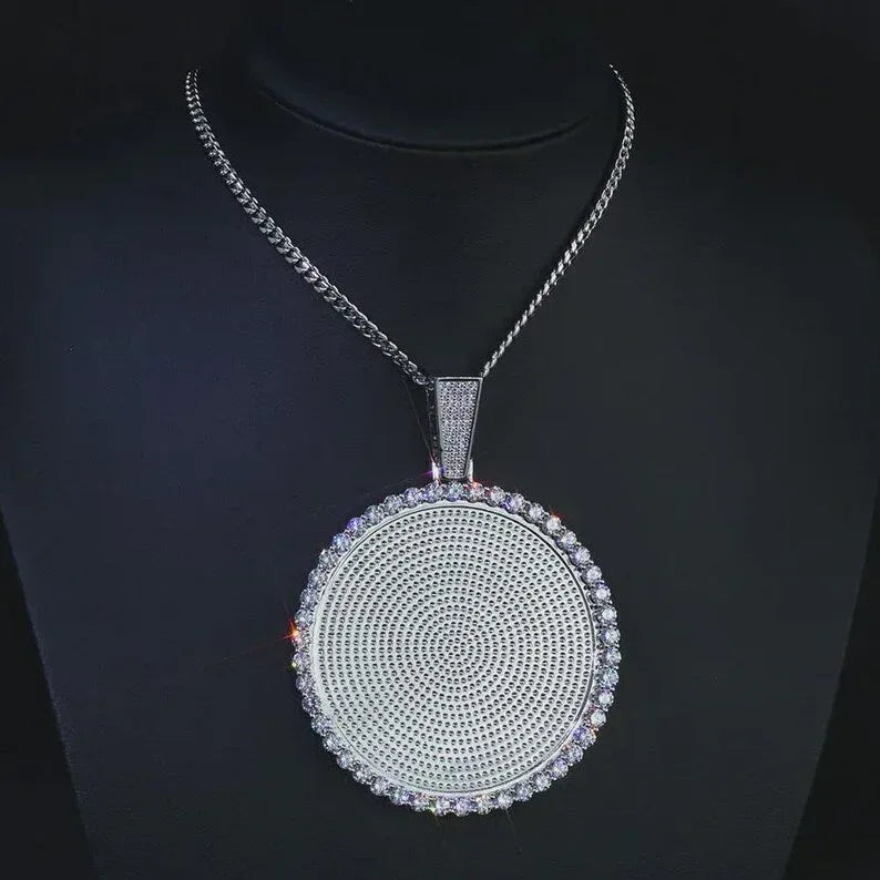 Big Circle Photo Medallions Chain Pendant Iced Out Men Hip Hop Memory Picture Pendant Jewelry Christmas Gift - CaratixJewelry