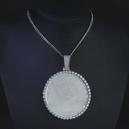 Big Circle Photo Medallions Chain Pendant Iced Out Men Hip Hop Memory Picture Pendant Jewelry Christmas Gift - CaratixJewelry