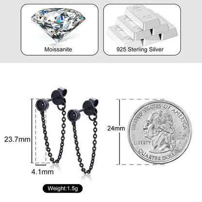 Black Iced D Color VVS Tassel Style 925 Silver Earrings - CaratixJewelry