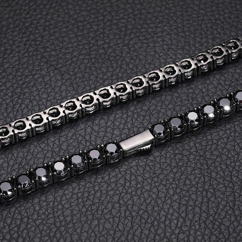 Black Moissanite Tennis Chain – S925 Sterling Silver Single-Row Hip Hop Men’s Streetwear Necklace (Multiple Widths) - CaratixJewelry