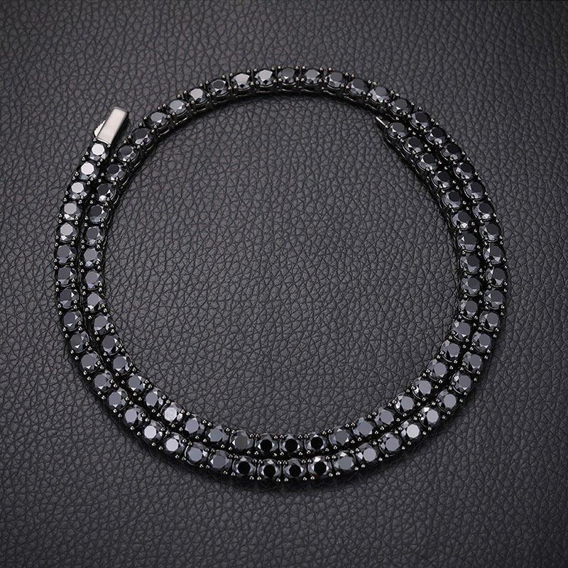 Black Moissanite Tennis Chain – S925 Sterling Silver Single-Row Hip Hop Men’s Streetwear Necklace (Multiple Widths) - CaratixJewelry