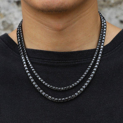 Black Moissanite Tennis Chain – S925 Sterling Silver Single-Row Hip Hop Men’s Streetwear Necklace (Multiple Widths) - CaratixJewelry