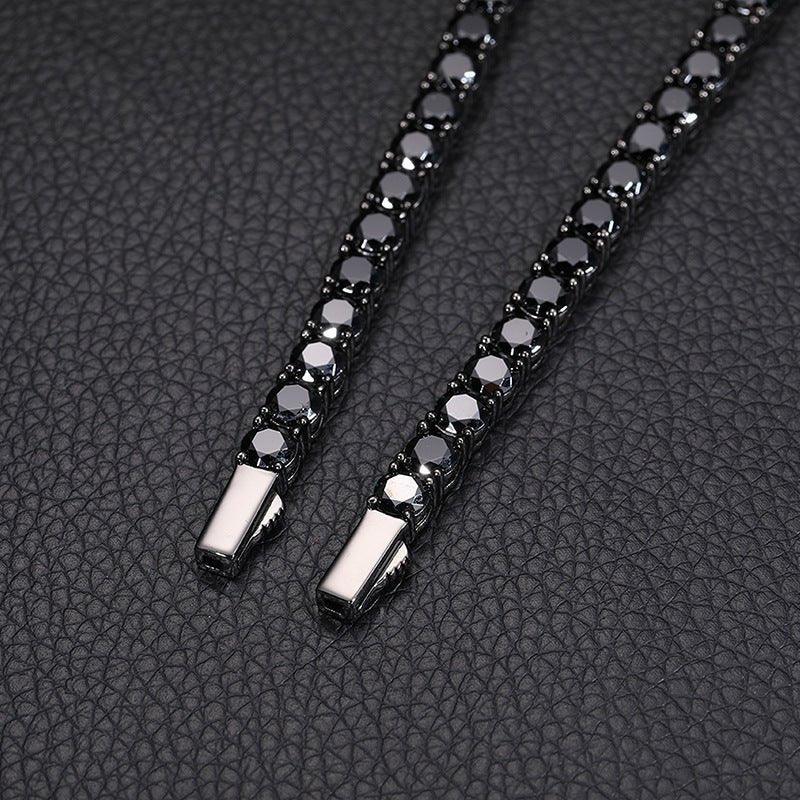 Black Moissanite Tennis Chain – S925 Sterling Silver Single-Row Hip Hop Men’s Streetwear Necklace (Multiple Widths) - CaratixJewelry