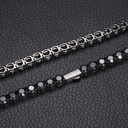 Black Moissanite Tennis Chain – S925 Sterling Silver Single-Row Hip Hop Men’s Streetwear Necklace (Multiple Widths) - CaratixJewelry