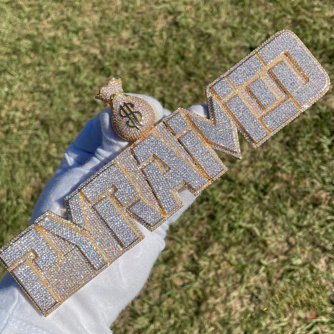 Money Bag Bail Two Layers Iced Out Personalized Custom Name Necklace Pendant – Luxury Hip Hop Jewelry for Men & Women