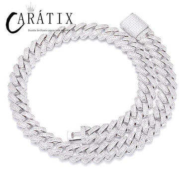 CARÁTIX – 16mm Rhombus Cuban Miami Link Chain Necklace | Iced Out CZ Bling Hip Hop Jewelry for Men & Women, Rapper Street Style - CaratixJewelry