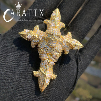 CARÁTIX Hip Hop Skull Cross Pendant Necklace – Iced Out CZ Jewelry for Men & Women