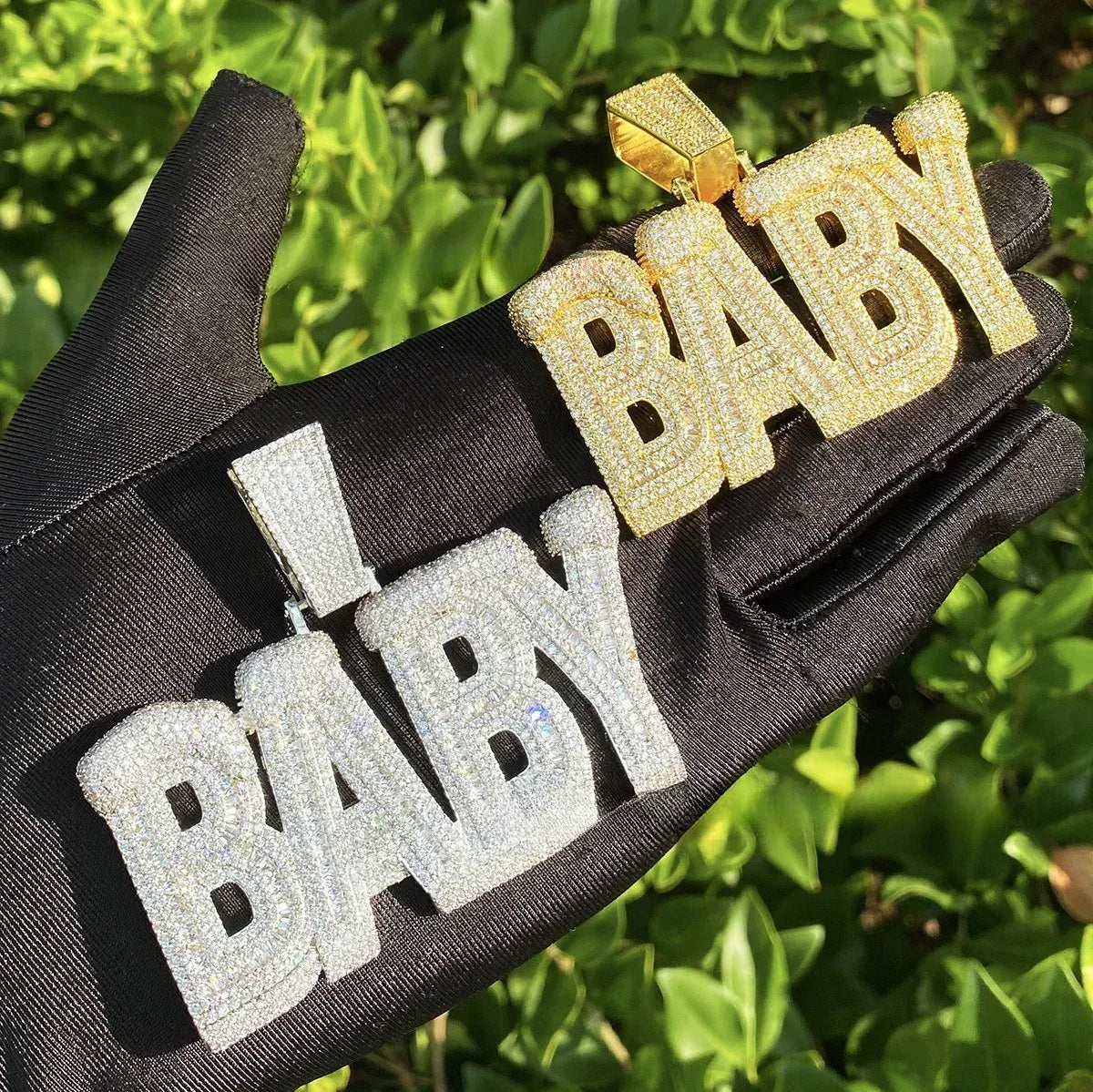 Iced Out "BABY" Letter Pendant | Unisex Real Copper CZ Necklace - CaratixJewelry