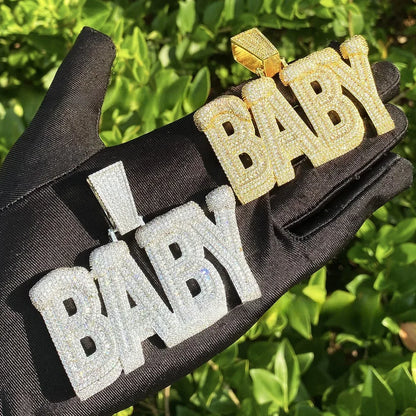 Iced Out "BABY" Letter Pendant | Unisex Real Copper CZ Necklace - CaratixJewelry