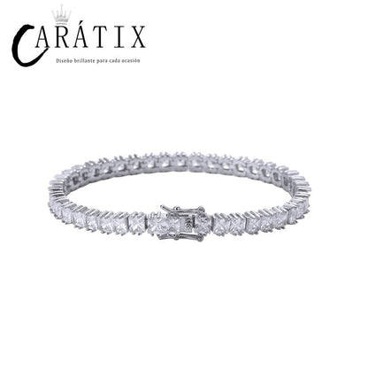 CARÁTIX - Hip Hop 4*4mm Square CZ Stone Bling Iced Out Tennis Link Chain Bracelet for Men Women Rapper Jewelry Golden Silver Color Valentine's Day Gift for Men & Girls & Boys Mothers' Day Gift #Springtok