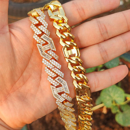 CARÁTIX 15mm Silver Cuban Link Chain Necklace – Cubic Zirconia Iced Out Hip Hop Bling Jewelry for Men | Gift