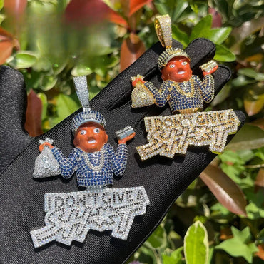 Iced Out "SHIT" Cartoon Letter Pendant | Men's Real Copper CZ Necklace - CaratixJewelry