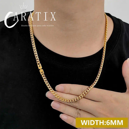 CARÁTIX - 2024 Fashion New Hip Hop Stainless Steel 18 k  Miami Cuban Link Chain Men Necklace Jewelry Valentine's Day Gift for Men & Girls & Boys Mothers' Day Gift #Springtok