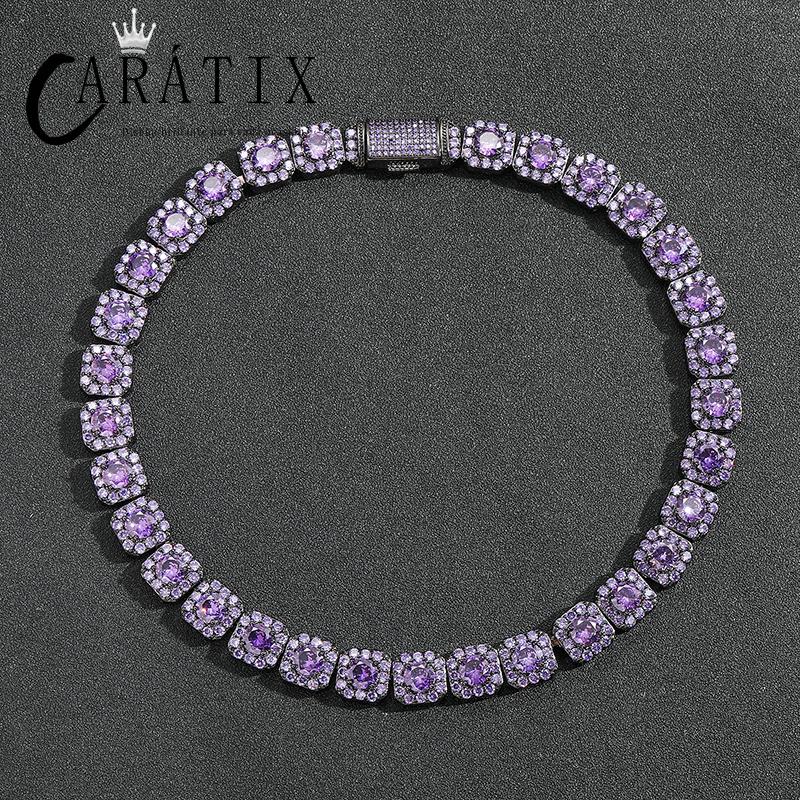 CARÁTIX Purple CZ Tennis Chain | 12mm Iced Out Square Link Bracelet & Necklace for Men