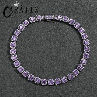 CARÁTIX Purple CZ Tennis Chain | 12mm Iced Out Square Link Bracelet & Necklace for Men