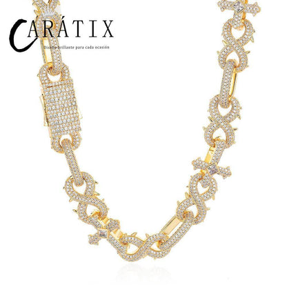 CARÁTIX – 5A+ CZ Bling Iced Infinity Cross Round Cuban Link Chain Necklace | Hip Hop Jewelry for Men