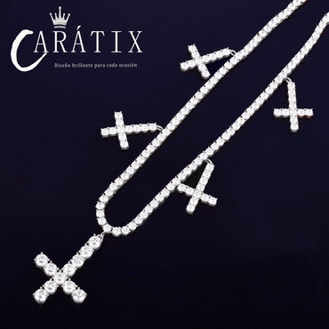 CARÁTIX Zircon Cross Pendant Necklace – Golden Hip Hop Chain Jewelry for Men & Women