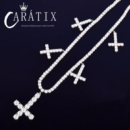 CARÁTIX Zircon Cross Pendant Necklace – Golden Hip Hop Chain Jewelry for Men & Women