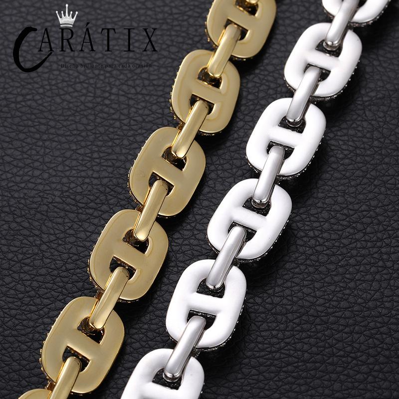 CARÁTIX Geometric Lock Chain | 14mm 5A+ CZ Iced Out Hip Hop Necklace for Men