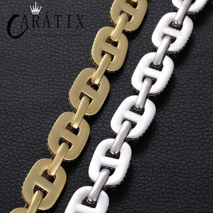 CARÁTIX Geometric Lock Chain | 14mm 5A+ CZ Iced Out Hip Hop Necklace for Men