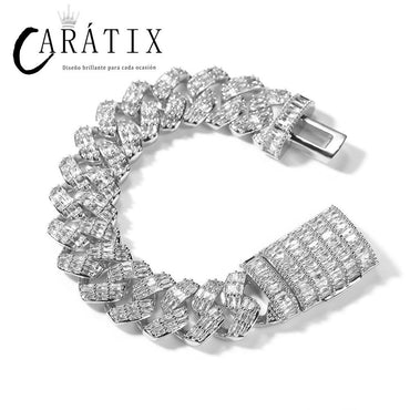 CARÁTIX - Hip Hop Square 3A+ CZ Stone Paved Bling Iced Out 19mm Solid Rhombus Cuban Miami Link Chain Bracelet for Men Rapper Jewelry Valentine's Day Gift for Men & Girls & Boys Mothers' Day Gift #Springtok Necklace