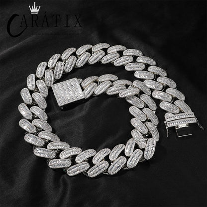 CARÁTIX 40mm Baguette Cuban Chain Necklace – CZ Iced Out Hip Hop Bling Jewelry for Men | Ladder Design Statement Piece