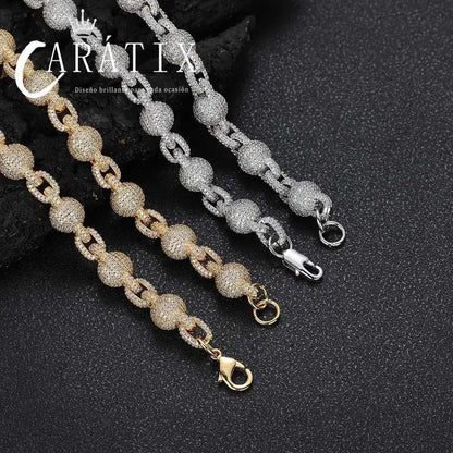 CARÁTIX 10.5MM Miami Cuban Chain Necklace – Round Ball Bead Choker with Micro Pave CZ, Hip Hop Jewelry for Men & Women Gift