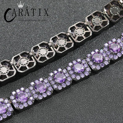 CARÁTIX Purple CZ Tennis Chain | 12mm Iced Out Square Link Bracelet & Necklace for Men