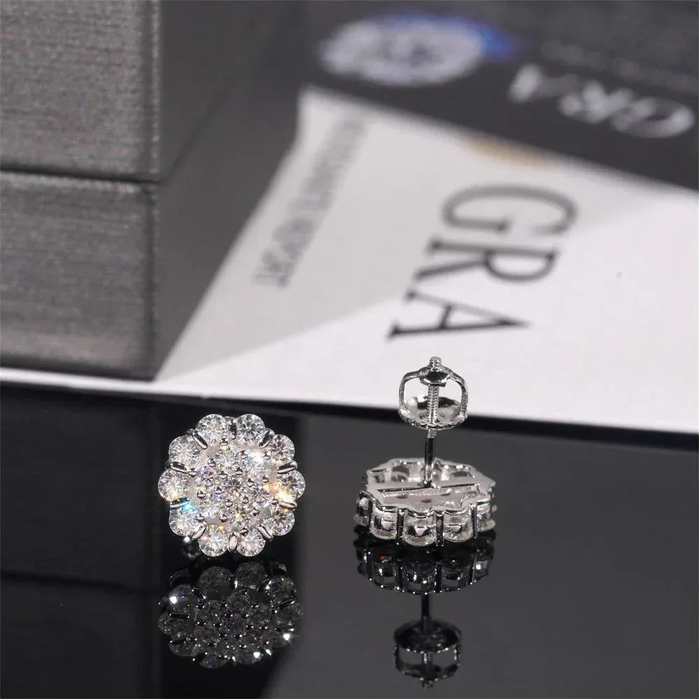 925 Silver Flower Shape Moissanite Stud Earrings - CaratixJewelry