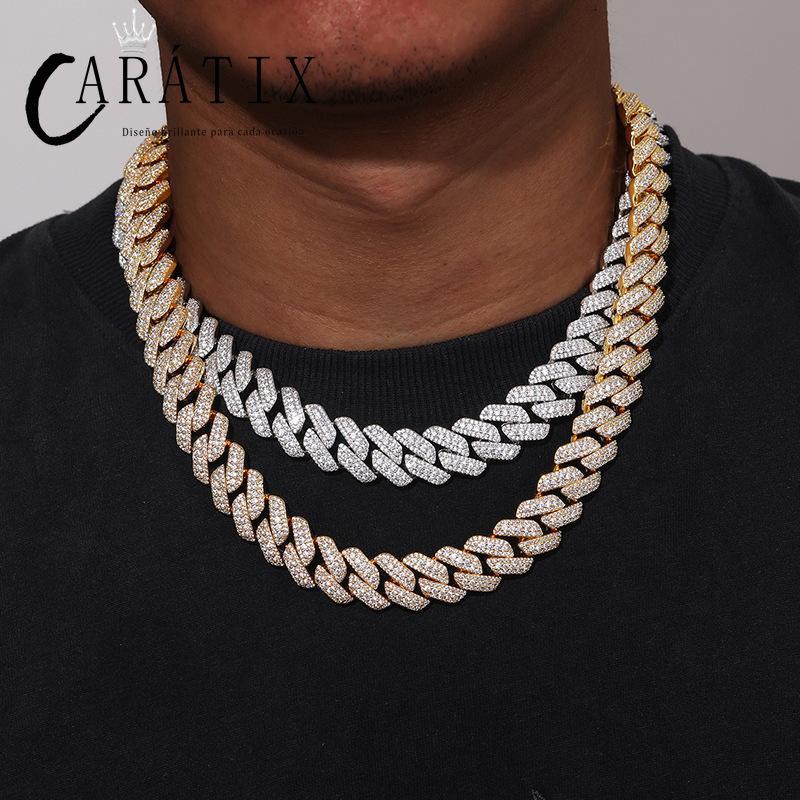 CARÁTIX 3 Row Iced Out Cuban Link Chain Necklace – Gold & Silver CZ Hip Hop Bling Jewelry for Men | Rapper Chain Gift