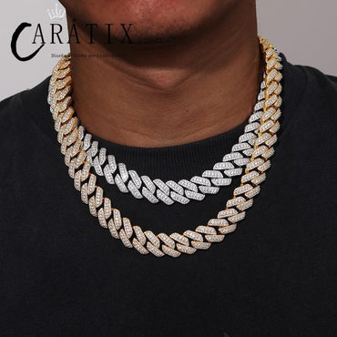 CARÁTIX 3 Row Iced Out Cuban Link Chain Necklace – Gold & Silver CZ Hip Hop Bling Jewelry for Men | Rapper Chain Gift