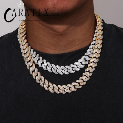 CARÁTIX 3 Row Iced Out Cuban Link Chain Necklace – Gold & Silver CZ Hip Hop Bling Jewelry for Men | Rapper Chain Gift