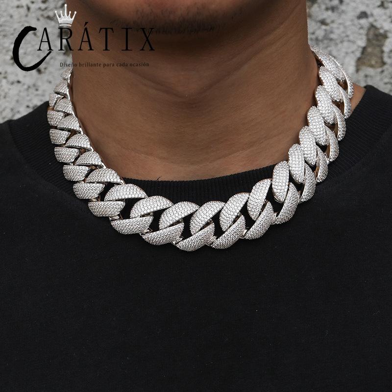 CARÁTIX 22mm Iced Out Cuban Link Chain Necklace – 5A+ CZ Heavy Round Hip Hop Bling Jewelry for Men | Rapper Gift