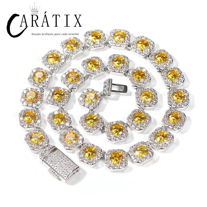 CARÁTIX - Hip Hop 3A+ CZ Stone Paved Bling Iced Out 12.5mm Tennis Link Chain Bracelets Necklaces for Men Women Unisex Rapper Jewelry Valentine's Day Gift for Men & Girls & Boys Mothers' Day Gift #Springtok