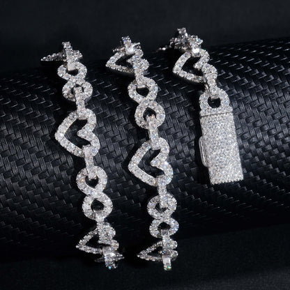 8.5mm S925 Silver Infinity Heart Moissanite Chain | Figure 8 Heart Link | Caratix