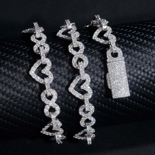 8.5mm S925 Silver Infinity Heart Moissanite Chain | Figure 8 Heart Link | Caratix