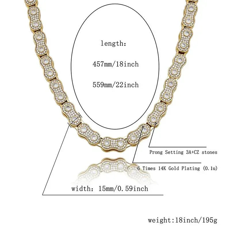 CARÁTIX Motorcycle Link Chain | 3A+ CZ Iced Out Hip Hop Biker Necklace for Men - CaratixJewelry
