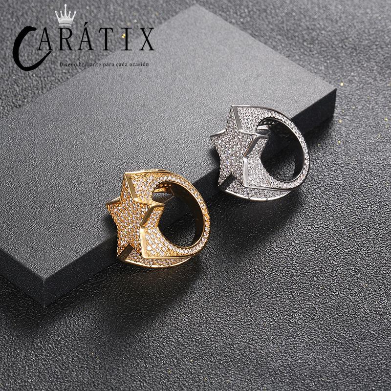 Caratix - Hip Hop Explosive Copper Inlaid Zircon Pentagram Star Ring Men's Jewelry High Quality Hip Hop Ring