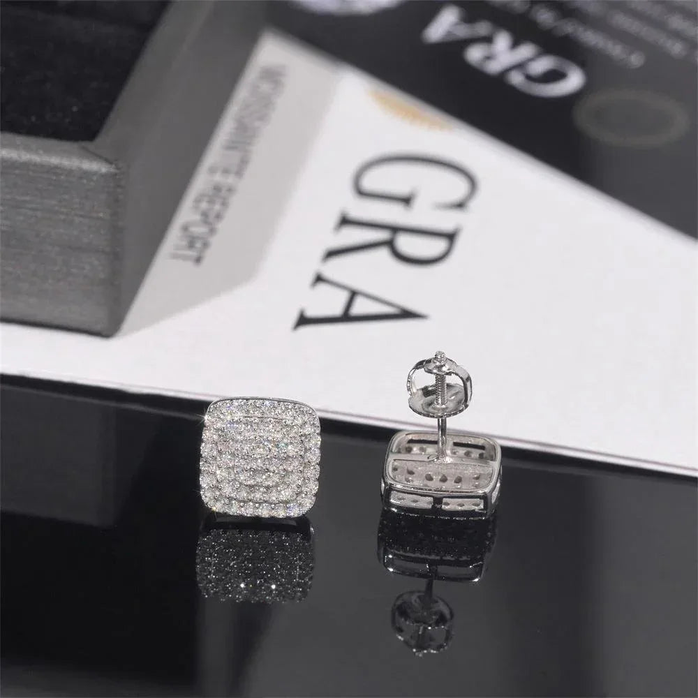 S925 Silver Three Row Full Pave Moissanite Stud Earrings - CaratixJewelry