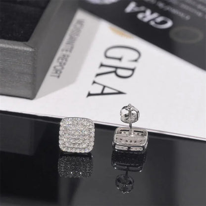 S925 Silver Three Row Full Pave Moissanite Stud Earrings - CaratixJewelry
