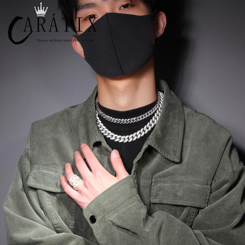 CARÁTIX 5 Row Iced Out Cuban Link Chain Necklace – Round CZ Hip Hop Bling Jewelry for Men | Rapper Choker Gift