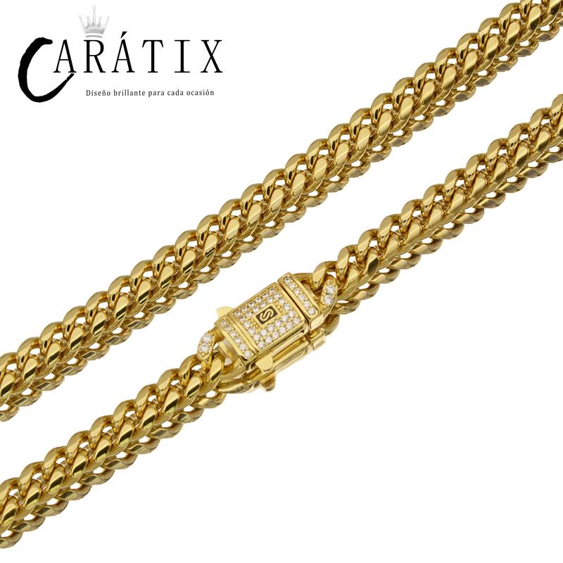 CARÁTIX Golden Stainless Steel Cuban Chain | CZ Box Lock Iced Out Hip Hop Necklace for Men
